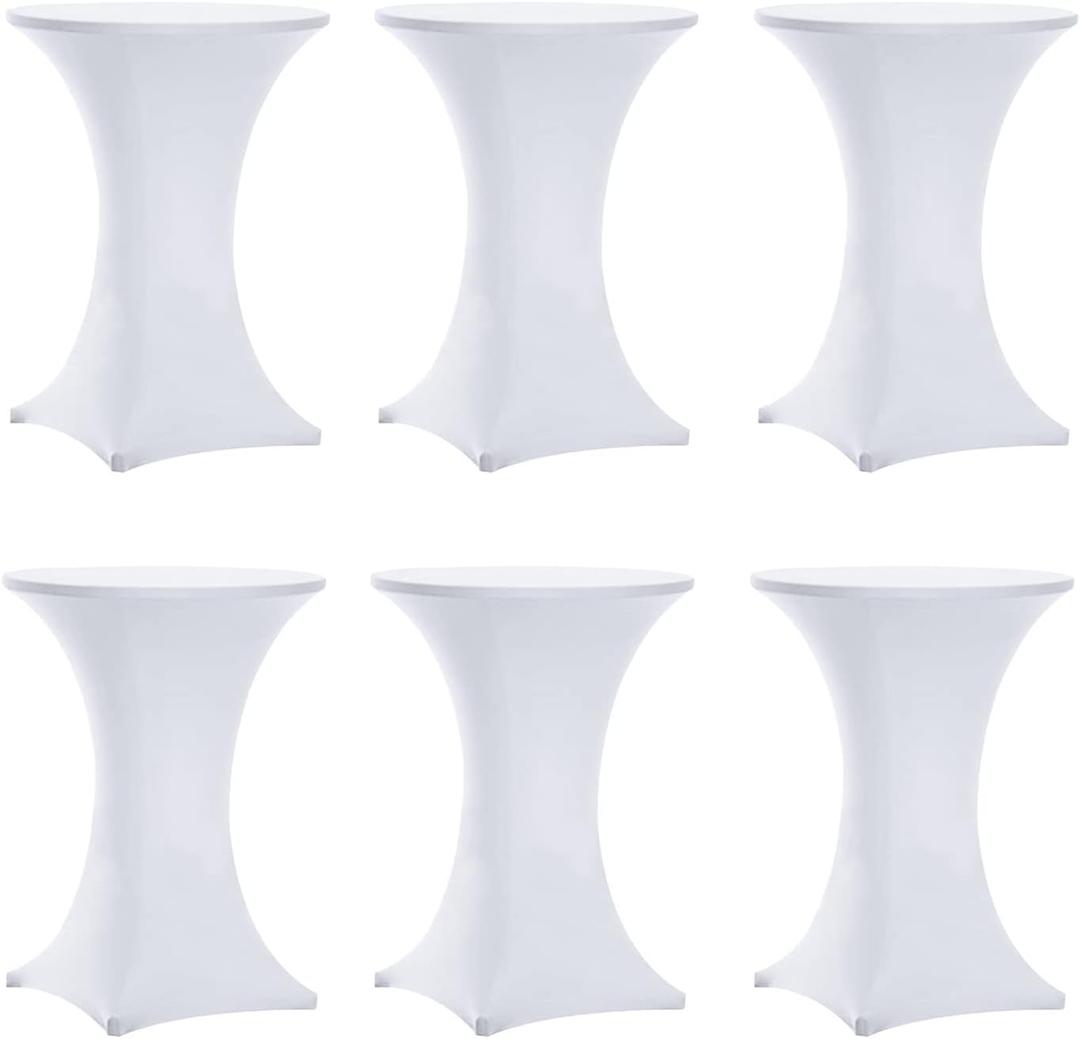 Tina's 6 Pack 32x43 Inch Highboy Spandex Cocktail Table Covers White, Fitted Stretch Cocktail Tablecloth for Round Tables (6PC 32x43 White) (32x43", 6pc White)