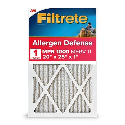 Filtrete 20x25x1 AC Furnace Air Filter, MERV 11, MPR 1000, Micro Allergen Defense, 3-Month Pleated 1-Inch Electrostatic Air Cleaning Filter