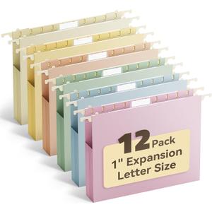 Ansook Hanging File Folders Letter Size Extra Capacity,Heavy Duty 1" Expandable Letter File Folders Hanging with Tabs,12 Pack Plastic File Cabinet Folders for File Frame/Box,Hanging File Organizer