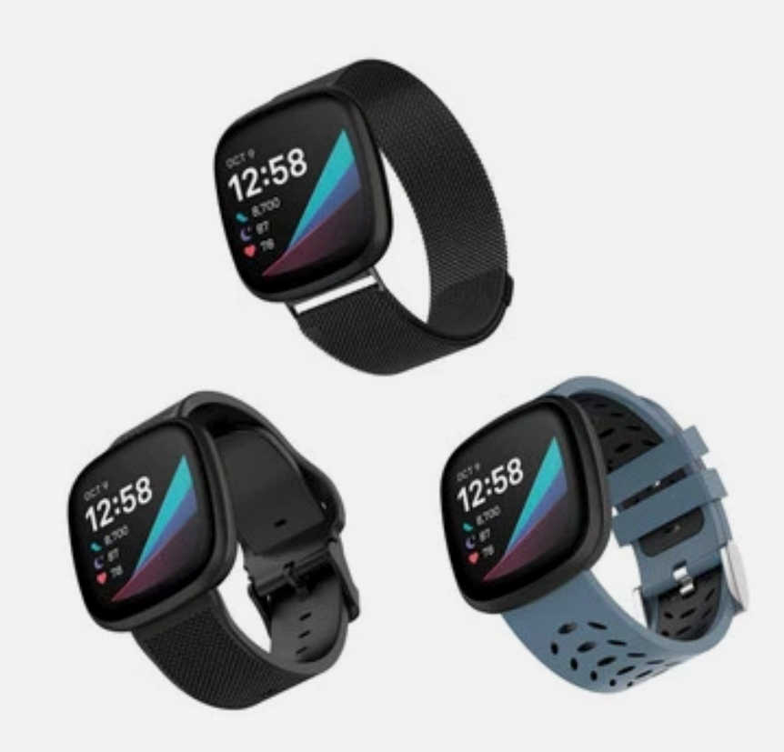 WITHit - Band Kit for Fitbit Versa 3 and Fitbit Sense (3-Pack) - Black Mesh/B...