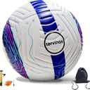 Soccer Ball Size 5 with Pump, Waterproof PU Leather - Professional Training & Official Match Ball, Includes Inflation Needle & Net Storage Bag for Outdoor & Indoor Games (Blue and white)