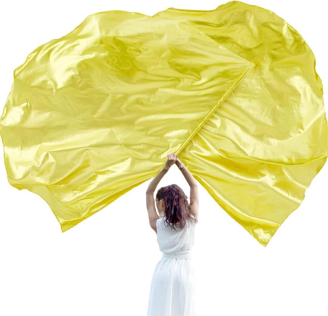 Jetec 2 Pcs 74"x55" Worship Flags for Dance Church Praise Dance Flag with Flexible Rod Semicircle Angel Wing for Outdoor Stage Performance Religious Activities(Gold,Solid Color)
