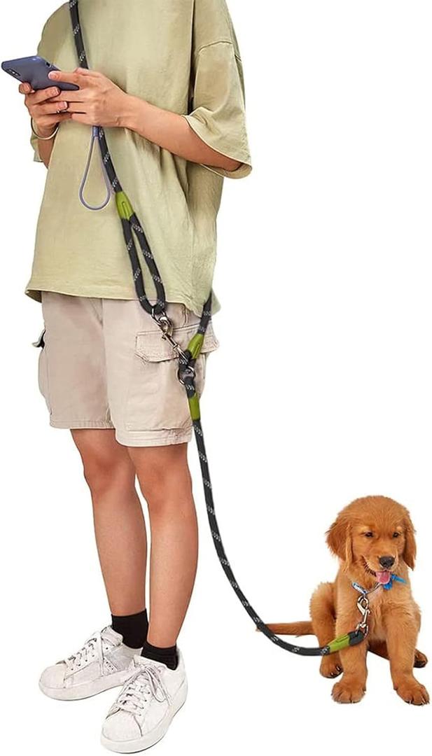 Hands Free Dog Leash 2 Dogs 7.5ft Rope Double Dog Leash for Two Dogs Reflective for Large Medium Small Dogs Walking, Jogging and Running Black