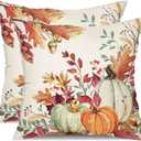 DFXSZ Fall Pillow Covers 20x20 inch Set of 2 Orange White Pumpkin Fallen Leaves Decorative Outdoor Throw Pillow Covers Autumn Thanksgiving Farmhouse Decoration for Home Couch TH27-A20 (Multicolor)