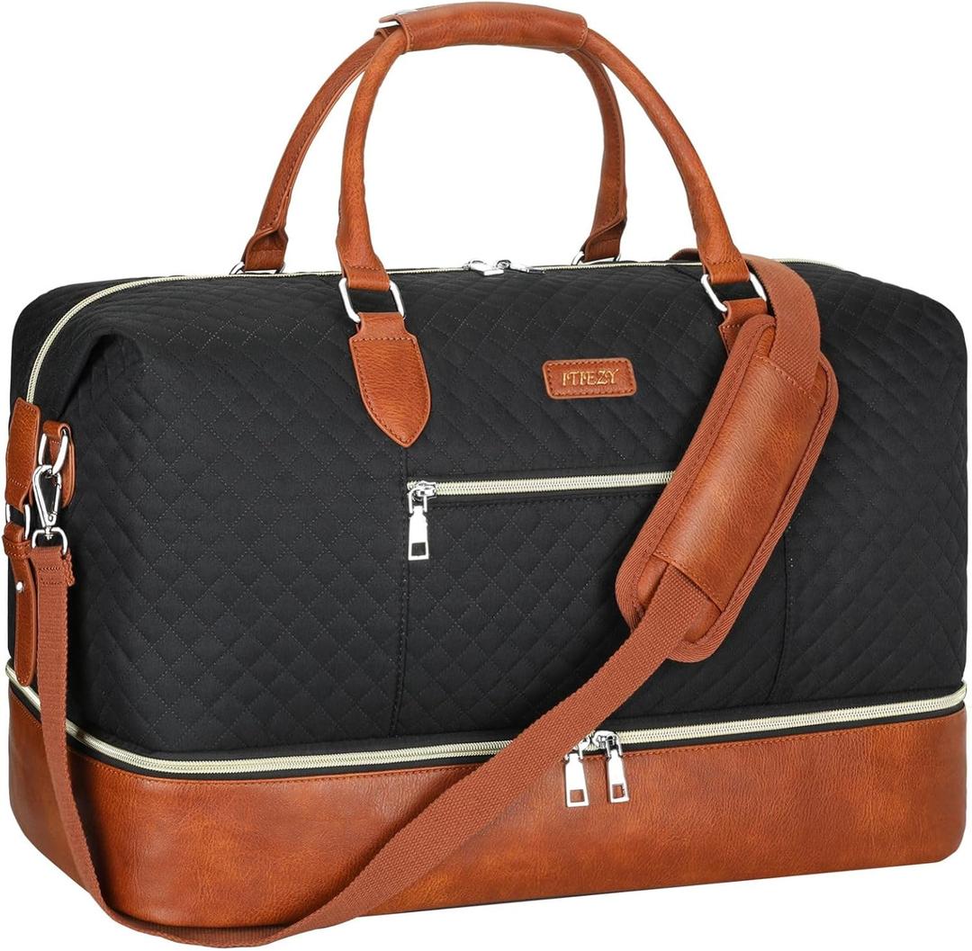 ITIEZY Weekender Overnight Bag for Women - Large Travel Duffel Bag with Shoe Compartment, Gym Duffel Bag Hospital Bag Carry On Tote Bags for Airplanes with Crossbody Bag Toiletry Bag 3Pcs Set