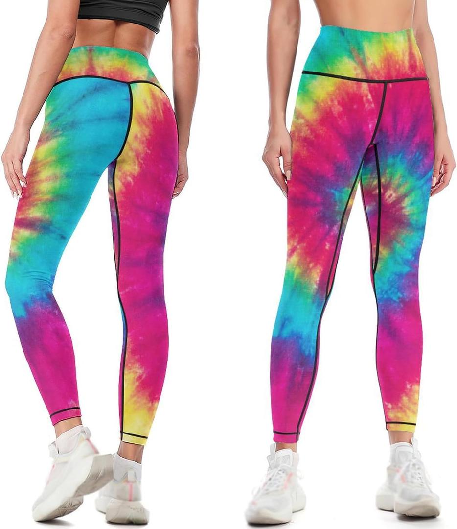 High Waisted Yoga Pants for Women Tummy Control 4 Way Stretch Running Workout Leggings Athletic Yoga Pants (Medium, Tie Dye)
