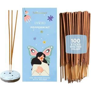 Folkulture Incense Sticks with Holder (100 Sticks)| Peppermint Incents Stick for Focus,Aromatherapy, Relaxation Gifts for Women | No Charcoal,Organic,Non Toxic, 45 Mins, Slow Burning Insence-Sticks