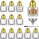 12 Pcs 0.5 oz Cube Shape Small Salt and Pepper Shakers with Tone Tops Clear Mini Glass Seasoning Jars Spice Salt Shakers with Funnel for Wedding Party Restaurant Home Kitchen (12, Gold)