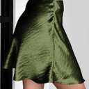 Womens Satin Mini Skirt Elastic Waist A Line Silk Mini Short Skirts for Women (Green, XL)