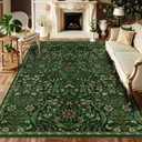 Floral Washable 6x9 Area RugDark Green Boho Rugs for Living Room, Soft Low-Pile Non-Slip Stain Resistant & Non-Shedding Carpet for Bedroom, Dining Room, Office, Entryway, Nursery