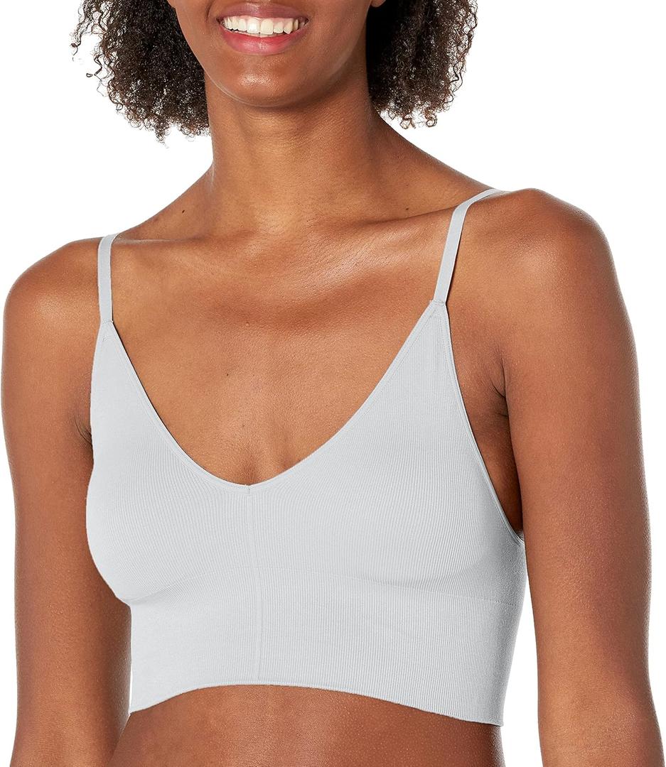 Maidenform Women's M Rib Seamless Brami, Pullover Wireless V-Neck Cami Bra, Removable Cups (White)