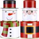 Tandefio 2 Sets Christmas Cookie Tins with Lids 3 Layer Christmas Tin Containers Metal Large Medium Small Round Nesting Containers Empty Tinplate Treat Boxes for Candy Chocolate Xmas Party Favor