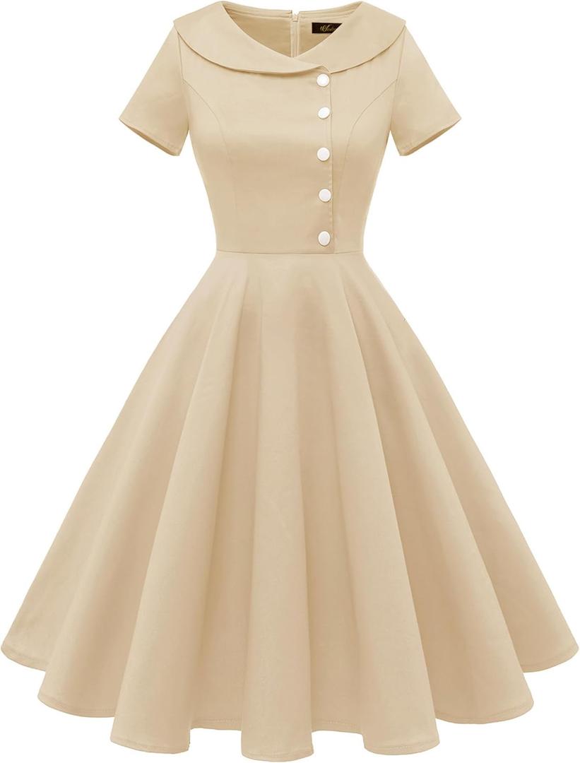 Wedtrend Women's 1950s Vintage Audrey Hepburn Style Cocktail Swing Dresses (Champagne) XS