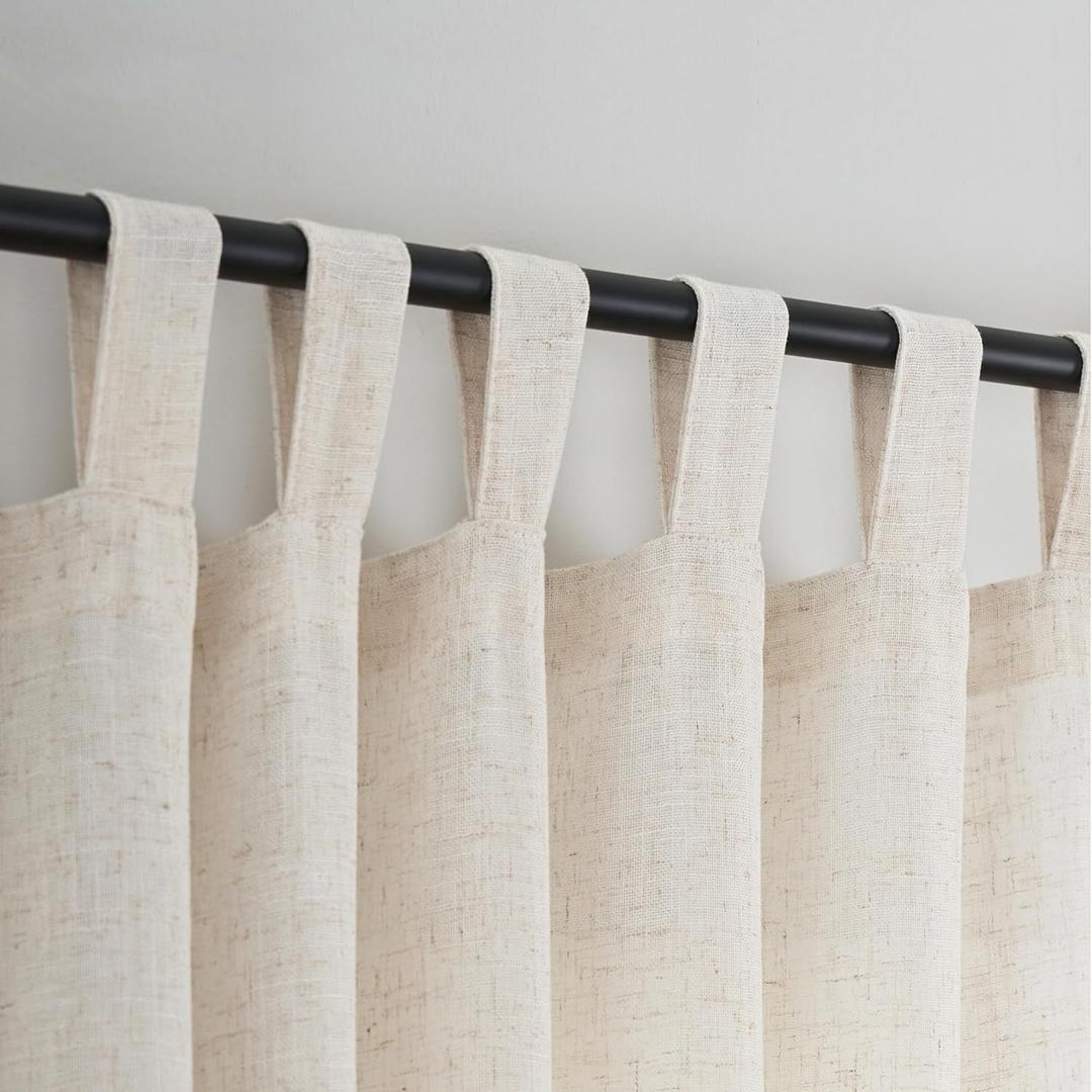 VOILYBIRD Natural Linen Semi Sheer Curtains Tab Top Light Filtering Elegant Curtains & Drapes for Living Room 52 x 90 Inch Length, Set of 2 Panels