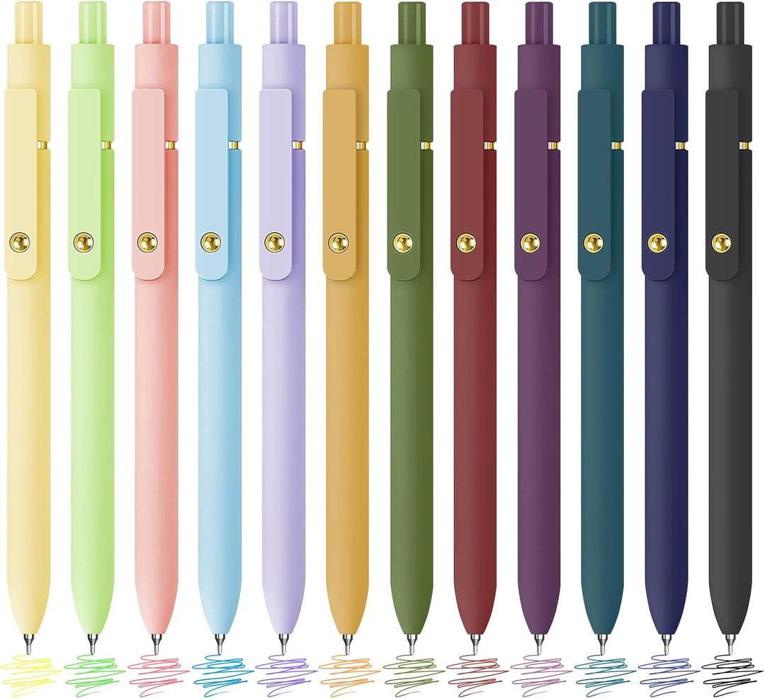 12 Pcs Colored Pens Colorful Pens 0.5mm Colored Ink Gel Pen Fine Point Smooth Writing Pen for Journaling and Note Taking Office School Supplies Gifts (12 Pcs Vibrant and Vintage Gold)