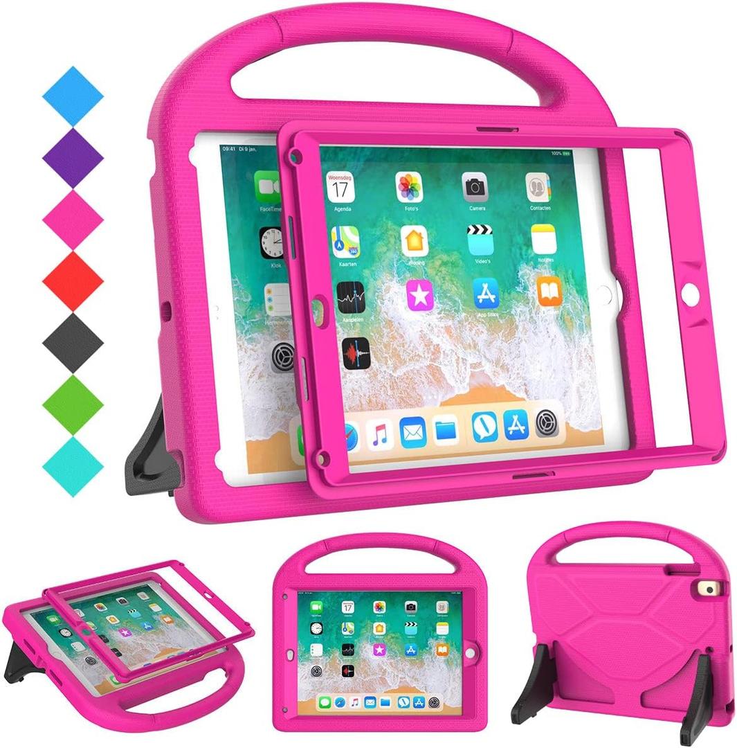 SUPLIK Kids Case for iPad 5th/6th Generation(9.7 inch, 2017/2018), iPad Air 2/1 & Pro 9.7 Case with Screen Protector, Durable Protective Cover with Handle Stand for Apple iPad 5/6 Gen, Pink