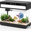 Fish Tank Starter Kit, 3 Gallon Smart Aquarium for Beta, 3-in-1 Silent Water Pump with Filteration & Circulation & Oxygenation, Temperature Display, 7 Colors LED Lights (Black)