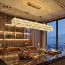 40'' Modern Crystal Chandelier for Dining Room Ceiling Light Fixture for Living Room Hallway Lighting LED Dimmable with Remote Gold, 40'' x 4.7'' Rectangle