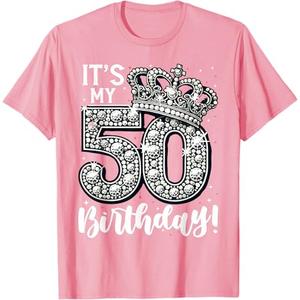 50 Years Old It's My Birthday Funny 50th Birthday Women T-Shirt (Medium, Pink)