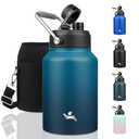 Konokyo Half Gallon Jug with Handle,64 oz Insulated Water Bottle with Carrying Pouch,Double Wall Vacuum Stainless Steel Metal Bottle,Indigo Black