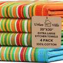 Urban Villa Kitchen Towels 100% Cotton Dish Towels for Kitchen(Set of 4)20x30 Dish Cloths Highly Absorbent Kitchen Linen Set with Hanging Loop Perfect for Drying Dishes Cleaning Towels -Multi Color (002 Multicolor - Stripes)