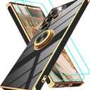 Gritup for Samsung Galaxy S23 Ultra Case: with 2Pcs Screen Protector, 360 Rotation Ring Holder Magnetic Kickstand, Plating Gold Edge Soft TPU Shockproof Protective Cover for S23 Ultra, Black