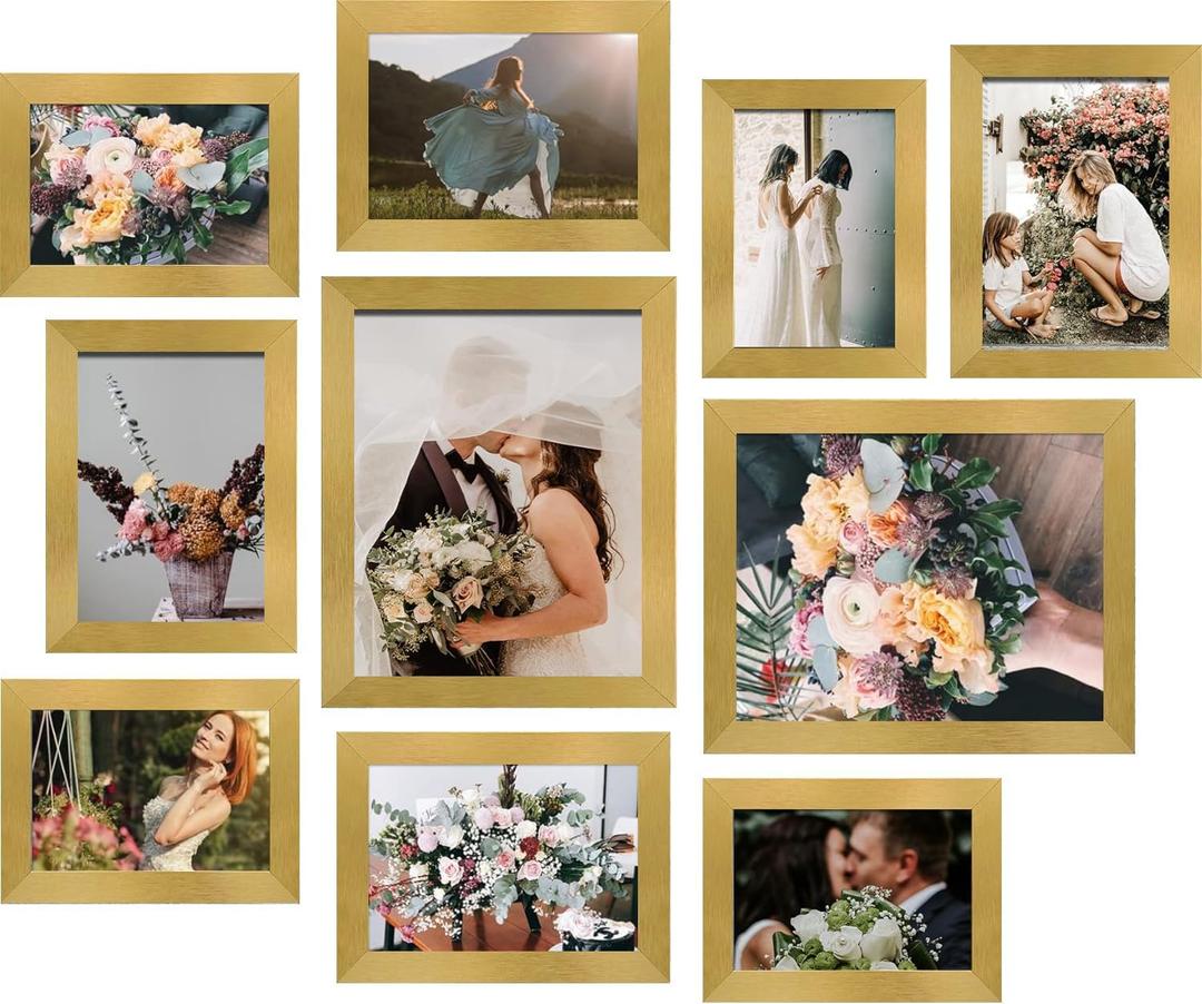 LUCKYLIFE Picture Frames Collage Wall Decor 10-Pack, Gallery Wall Frame Set with 8x10 5x7 4x6, Gold