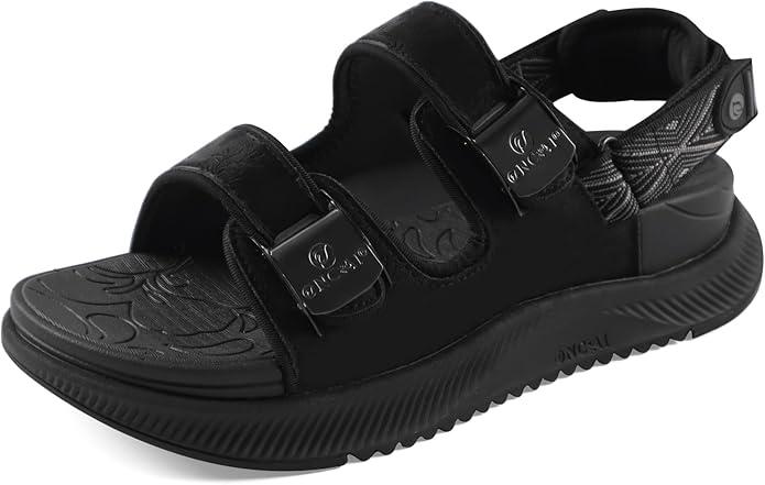 ONCAI Orthopedic Sandals Women with Arch Support Ladies Orthotic Recovery Walking Sandals Comfort Plantar Fasciitis Water Hiking Sandal for Woman 2026 Light Weight Outdoor Platform Shoes Black Size 6