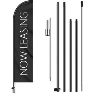 Remagr 1 Set 15FT Now Leasing Flags Feather Flag Pole Kit, Black, 36 x 7.6 inches