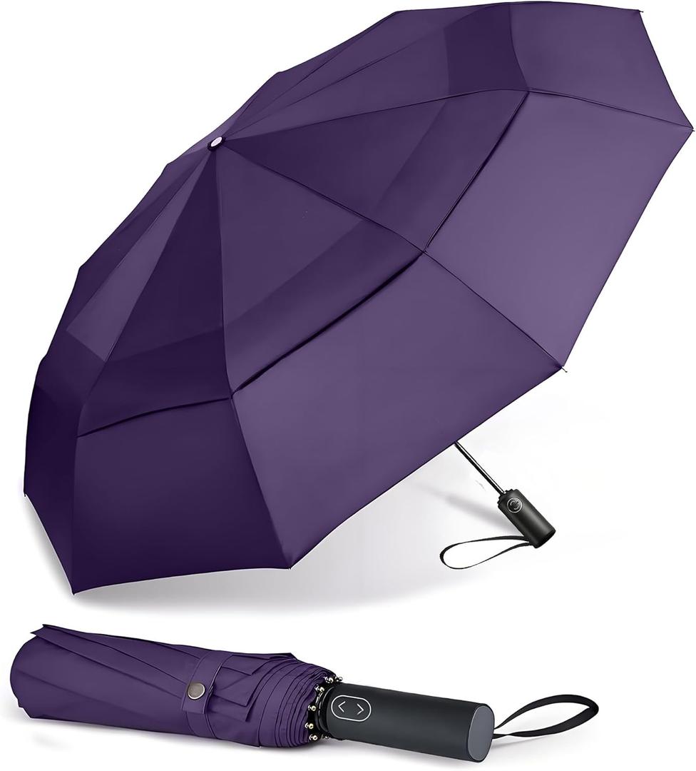 MRTLLOA 49/54/62 Inch Large Folding Golf Umbrella, Oversize Double Canopy Vented 10 Ribs Windproof Compact Travel Umbrellas for Rain (Purple)