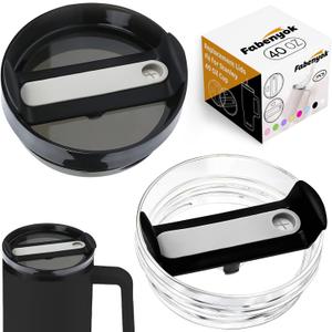 40 OZ Tumbler Lid Replacement Fit for Stanley Cup, 2 Pack Clear Replacement Lids Fit for Stanley Travel Tumbler, Spill Proof Tumbler Covers for Stanley Cup Accessories (Black)