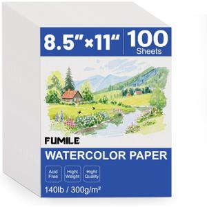 100 Sheets 8.5x11 Inch Watercolor Paper Bulk, 140lb /300GSM White Cold Press Water Color Paper for Kids Adults Artists. Thick Cotton Bulk Watercolor Papers for Art Supplies