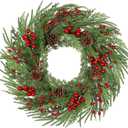 23 inch Norfolk Pine Wreath, Christmas Wreath for Front Door Christmas Door Wreaths with Red Berries Pine Cones Cedar Leaves Artificial Wreaths for Xmas Indoor Outdoor Decorations