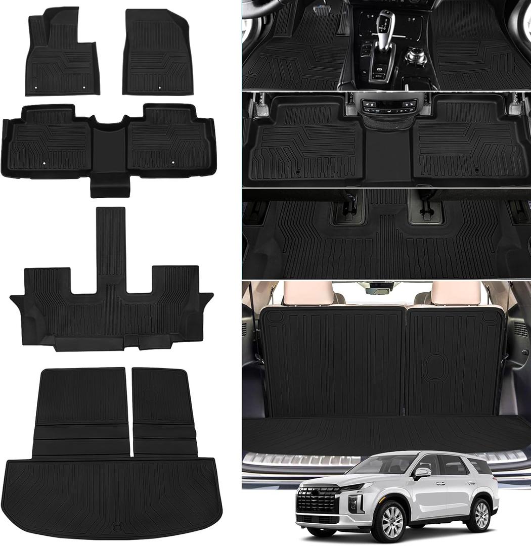 Fit Hyundai Palisade 2020 2021 2022 2023 2024 2025 Floor Mats Trunk Mat Cargo Liner All Weather Back Seat Protector Hyundai Palisade 7&8 Seats Accessories (Floor Mats+Cargo Liner+Backrest Mat)