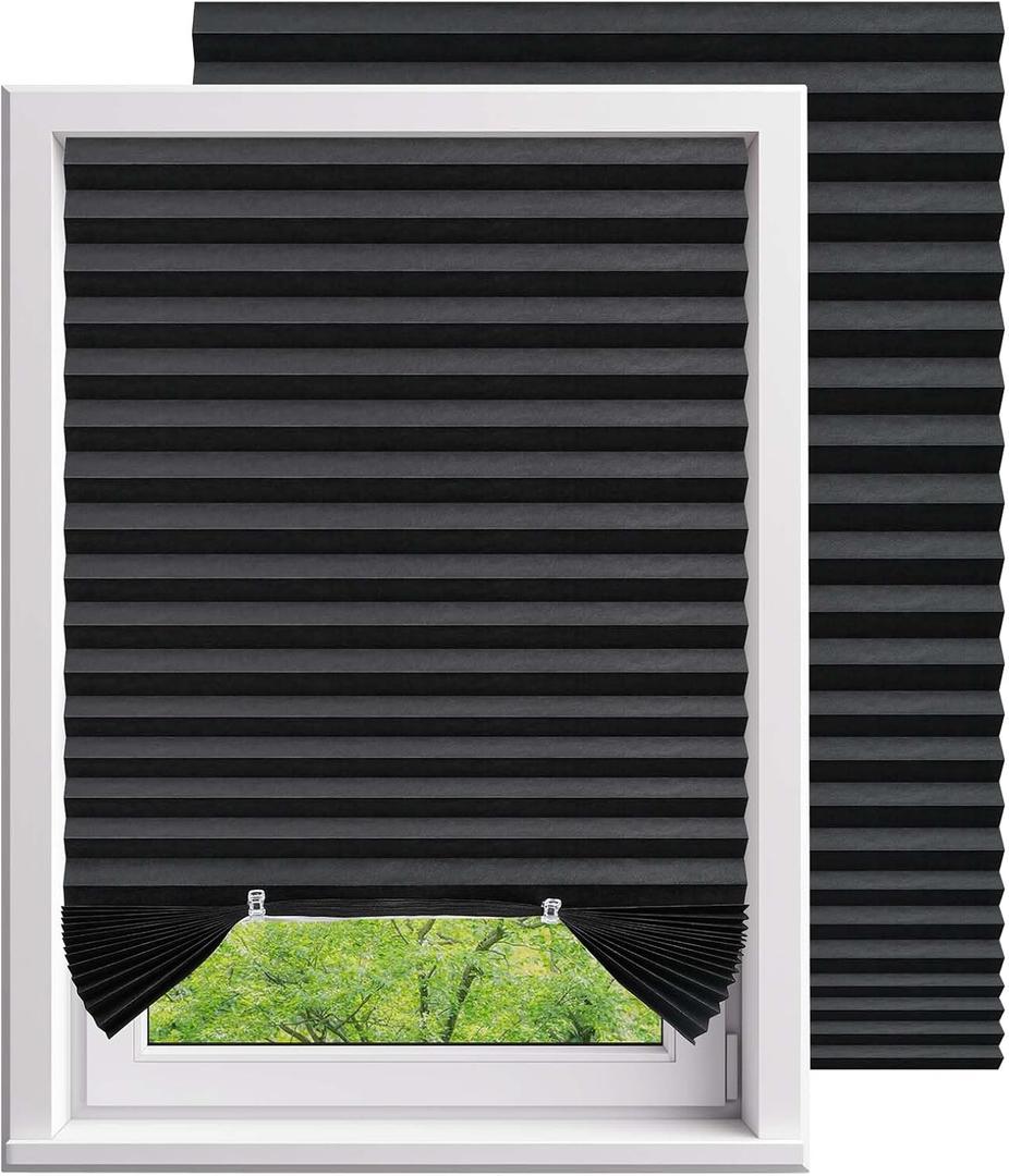 Temporary Shades Blackout Pleated Paper Blinds 24" W x 59" H Black 4PCS