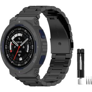 Metal Bands Compatible for Amazfit Active Edge, Solid Stainless Steel Adjustable Strap Replacement Band for Amazfit Active Edge Smart Watch Accessories (Black)