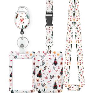 Uniclife Christmas Sliding Badge Holder Cartoon Snowman Hard ID Card Holder with Retractable Badge Reel Carabiner & Detachable Lanyard Strap Vertical Card Protector for Women Nurse Teacher Student