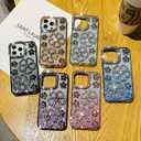 YTanazing Cute Glitter Bling Flower Case for iPhone 16 Pro Max,Luxury Diamond Glitter Rhinestone 3D Floral Women Girls and Sparkly Shiny Slim Shockproof Case for iPhone 16 Pro Max, Silver