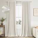 Guken Cream Linen Blackout Curtains 96 Inch Length 2 Panels Set for Living Room Bedroom Back Tab Thermal Insulated 100% Black Out Linen Drapes Room Darkening Window Curtains Ivory Natural