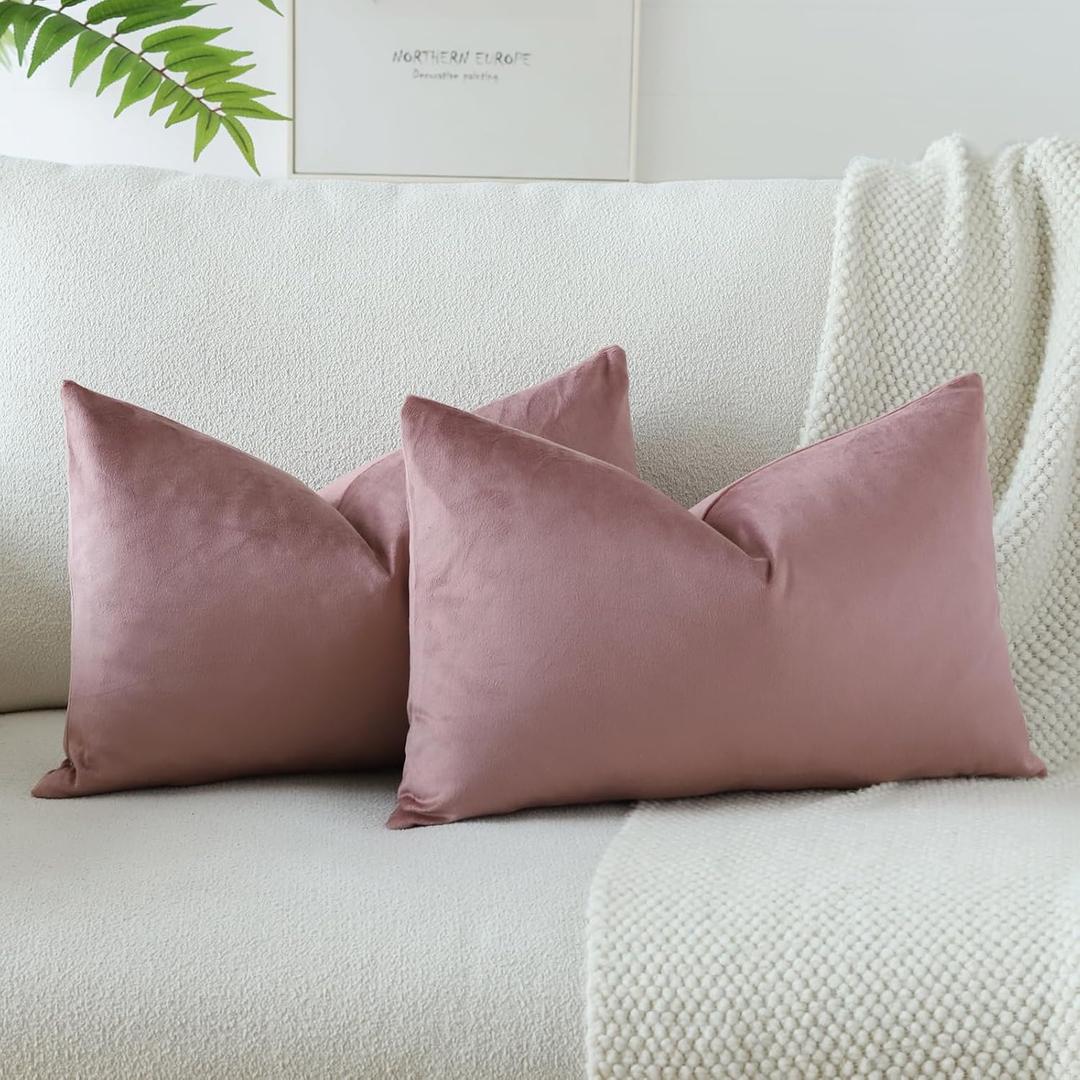 OTOSTAR Pack of 2 Velvet Soft Solid Decorative Throw Pillow Covers 16 x 24 Inch Pillow Covers Lumbar Cushion Case Couch Pillowcases for Sofa Bed Home Decor (Jam)