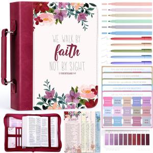 XKDOUS 24 Pcs Bible Cover Case for Women, Bible Bag with Study Supplies, Large Carrying Case with Handle, Bible Tabs, Bookmarks, Mothers Day Christian Gifts for Mom Women