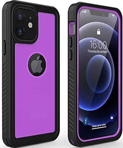 Diverbox for iPhone 12 Waterproof Case,Waterproof Shockproof Dustproof IP68 Full-Body Hard Case Built-in Screen Protector Underwater Outdoor Waterproof Cover for iPhone 12,6.1 in (Purple)