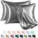 MR&HM Satin Pillowcase for Hair and Skin, Silk Satin Pillowcase 2 Pack, Queen Size Pillow Cases Set of 2, Silky Pillow Cover with Envelope Closure (20x30, Dark Grey)