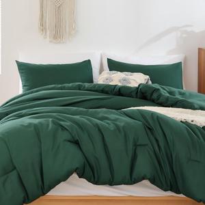 ROSGONIA Queen Comforter Set Emerald Green, 3pcs (1 Boho Dark Forest Green Comforter & 2 Pillowcases), All Season Blanket Lightweight Bedspreads Quilt