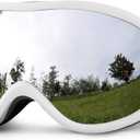 SPOSUNE Ski Goggles Over Glasses with Dual lens, Anti-fog Anti-UV Snow Goggle for Men Women Youth Skiing Snowmobile (White Frame + Silver Lens Vlt 8%)