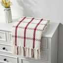 CREVENT 50"X60" Farmhouse Breathable Soft and Warm Chenille Plaid Throw Blanket for Sofa Couch Bed, Home Decoration Throw with Tassles (Red & White)