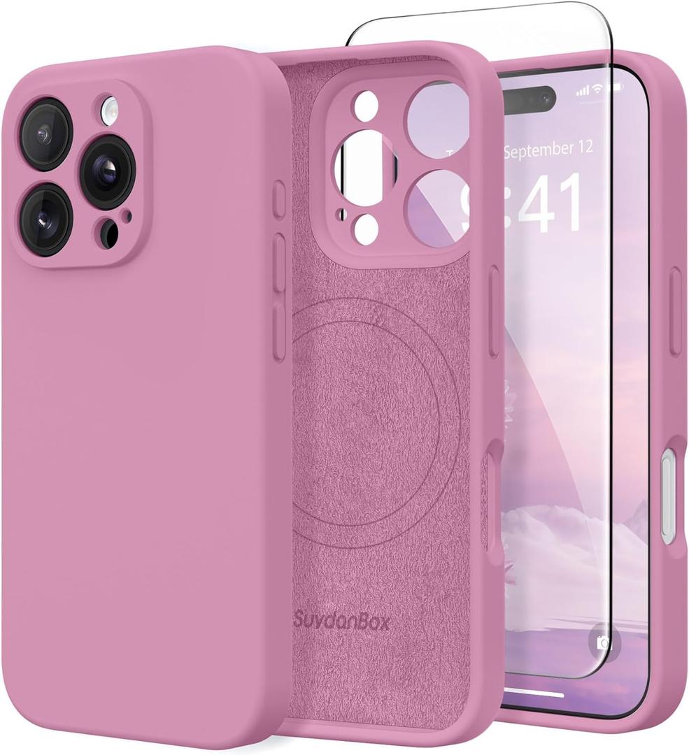 Magnetic for iPhone 16 Pro Max Case, Compatible with MagSafe, [Full Camera Protection][Screen Protector] Silicone Shockproof Protective Phone Case for iPhone 16 Pro Max 6.9", Blackcurrant