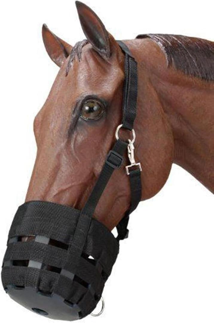 Grazing Muzzle, Horse Grazing Muzzle with Halter, Easy Breathe Comfort Lined Grazing Muzzle, Full Adjustable Horse Grazing Muzzle with Chin Neck Pads for Comfort Black Medium Size One Size