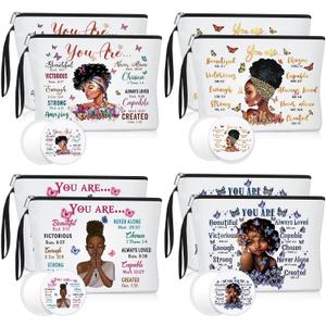 Roowest 20 Pcs Black Women Gifts Bulk Makeup Bag with Inspirational Compact Mirrors, Funny Small Travel Cosmetic Gifts for Mother Day Black Women