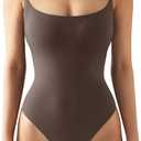 SUUKSESS Women Sexy Square Neck Thong Bodysuit Backless Cami Bodysuit Top (01 Brown), XS